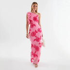 Suspenders Sheath Sexy Three Dimensional Plate Floral Dress Diagonal Collar Summer XINXI