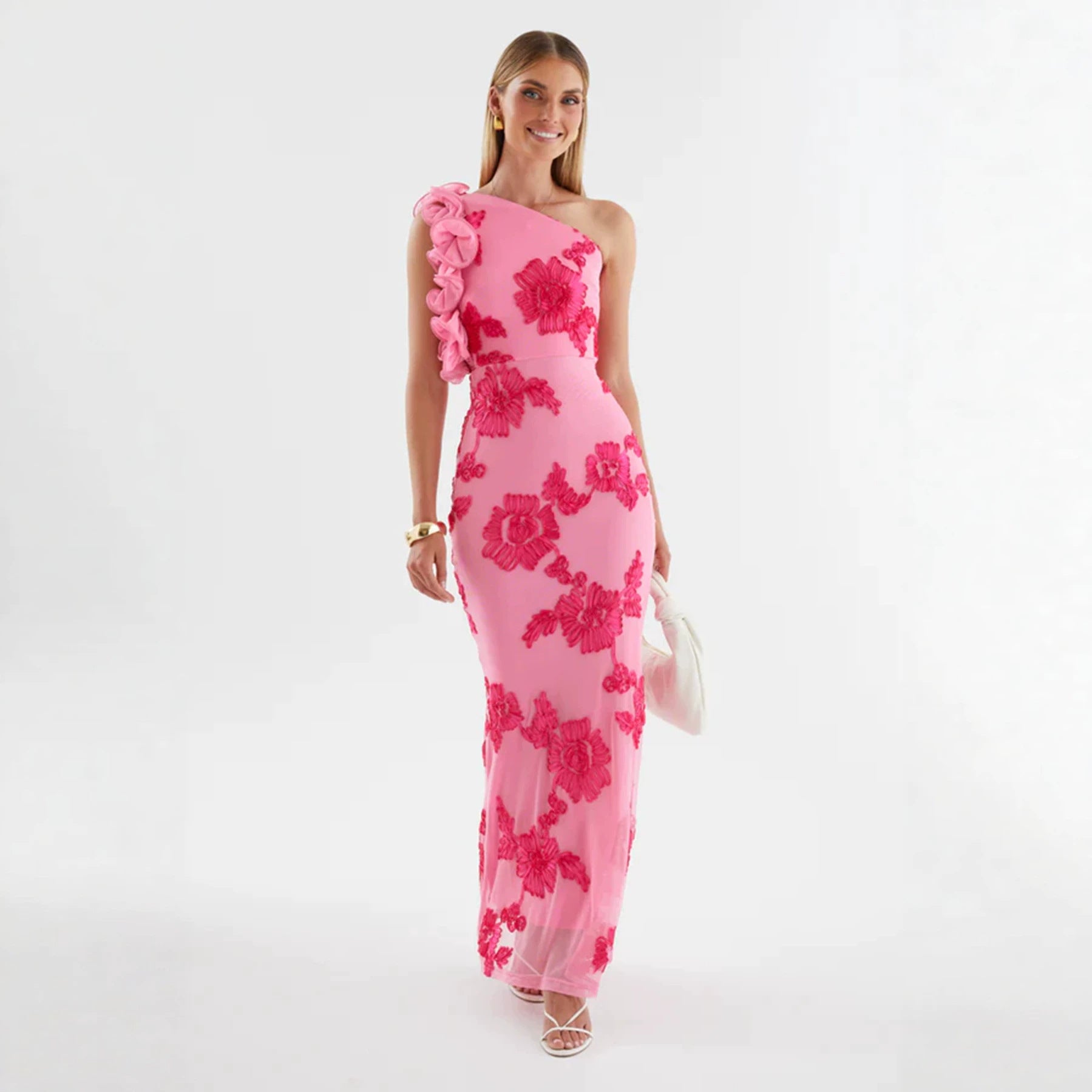 Suspenders Sheath Sexy Three Dimensional Plate Floral Dress Diagonal Collar Summer XINXI