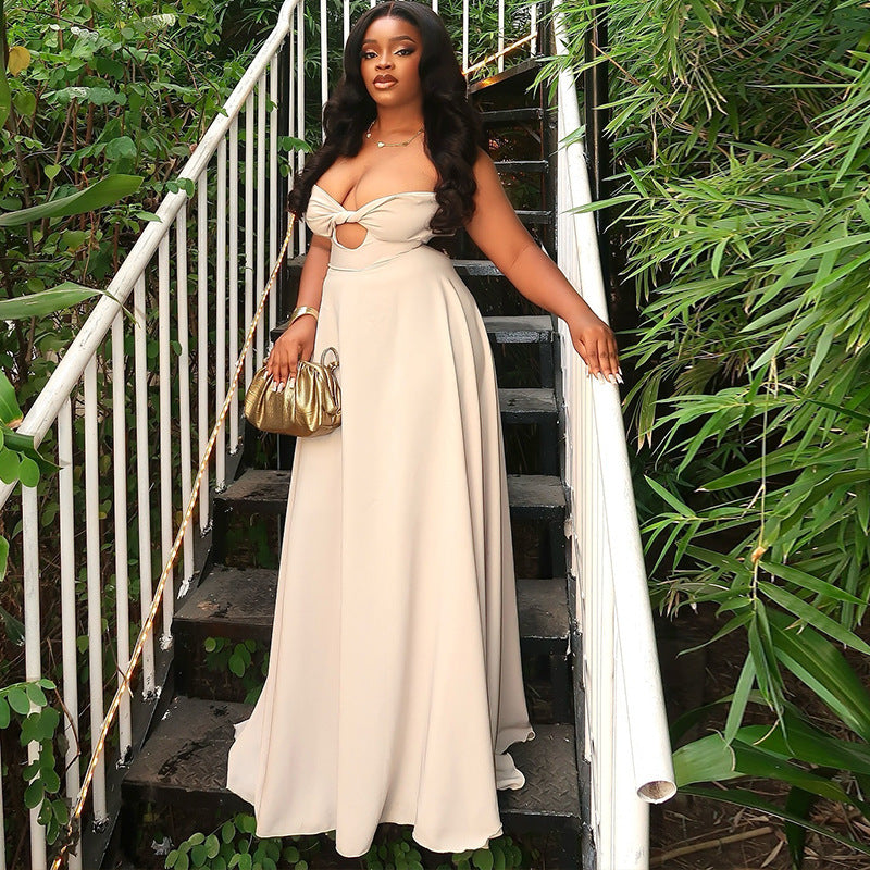 Women Clothing Soft Solid Color Light Floating Princess Dress Elegant Graceful Sling Sleeveless Length Dress