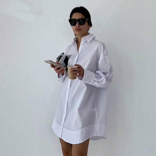 Camisa blanca de manga larga con cuello holgado de otoño para mujer, ropa de oficina para mujer