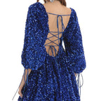 Plus Size Loose Version Sequin Dress Summer Casual round Neck Short Sleeve Solid Color Wide Hem Dress CYSM