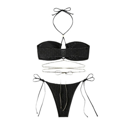 Traje de baño de bikini para mujer, sexy, de color sólido, para playa, primavera