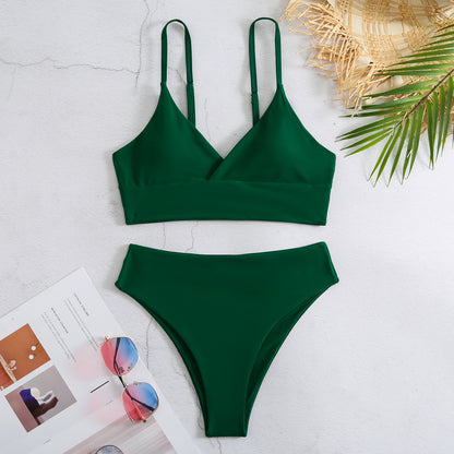 Traje de baño de bikini de color sólido de cintura alta para mujer traje de baño sexy bikini