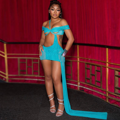 Autumn Sexy See through Irregular Asymmetric Backless Lace up Hip Women Clothing