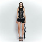 Summer Women Sexy Front Chest Lace up Cutout Cropped Outfit Strap Design Top Skirt Sets HERMS