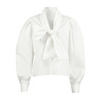 Fall Pure Cotton Shirt Women Bow Bandage Loose Casual Long Sleeves All Matching Women Wear FOREVEREIGHTEEN