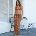 Spring Women Sexy Halter Lace up Hollow Out Cutout Bead Necklace Decorative Slim Dress YIMAIL