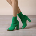 Women Shoes Street Date Knitted Peep Toe round Head Chunky Heel Women High Heel Sandals Euseen