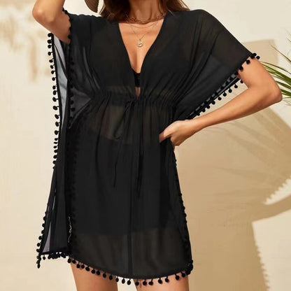 Blusa de gasa con encaje para playa, holgada, con protección solar, sexy, con recortes