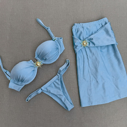 Ensemble trois pièces bikini sexy bikini fendu maillot de bain femme
