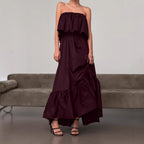 Spring Summer French Ruffled Tube Top Elegant Dress Women Office Elegant Dress FOREVEREIGHTEEN