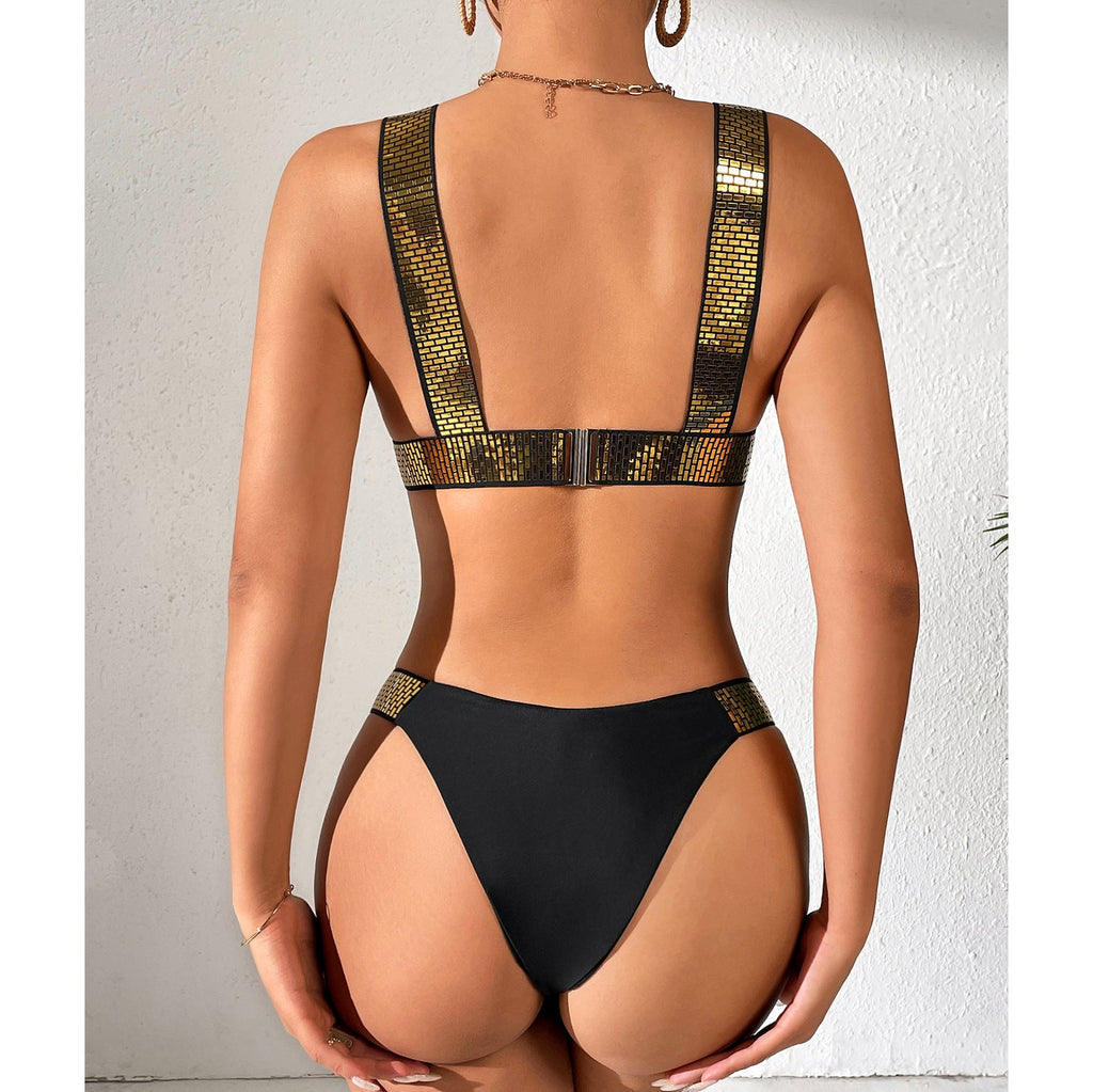 Swimsuit Outer Single Solid Color Special Golden Elastic Bikini Women Seperated Swimwear Triangle Bikini Flash wave
