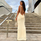Clothing Summer Sexy Slim Dress Lace up Backless Sheath Dress Long Dress for Women SMUJI