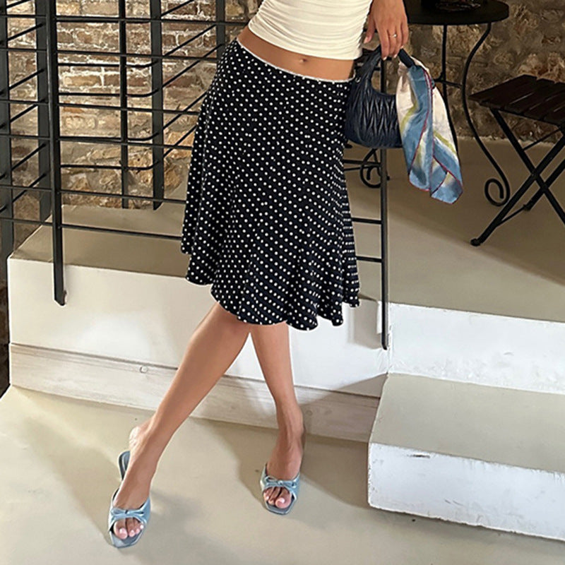 Summer French Mid Length Printed Polka Dot Skirt Retro Hip Wrapped Fishtail Skirt LingSharp