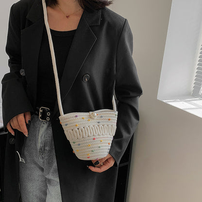 Bolso bandolera de paja tejido con hilo de algodón, funda para teléfono móvil, funda para llaves, bolso tejido con hilo de algodón con recortes, bolso informal y bonito para mujer 