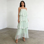 Gentle Sweet Suspender Layered Dress Spring Sleeveless Tube Top Stitching Lace Maxi Dress Ory