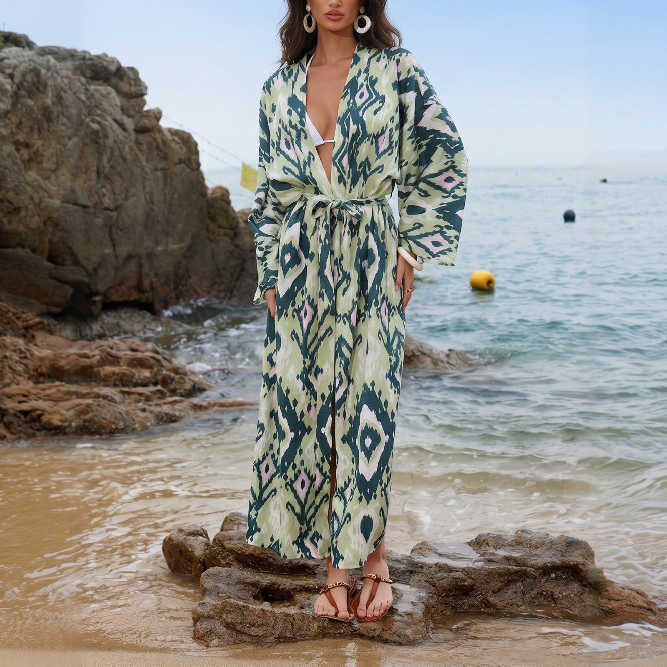 Beach Dress Women Casual Holiday Floral Print Pullover Bikini Swimsuit Blouse Sun Protective Clothing Mangar