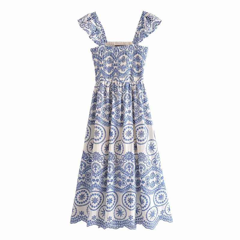 Women Hollow Out Cutout Embroidered Strap Dress HANDINHAND