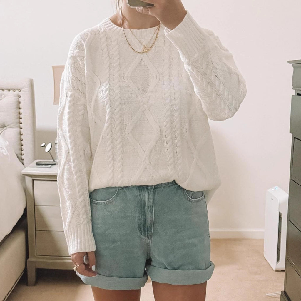 Suéter vintage de cuello redondo para mujer, suelto, de otoño e invierno, con cuello redondo y trenzado.
