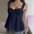 All Match Bow Design Solid Color Casual Sling Low Collar Top Splendor