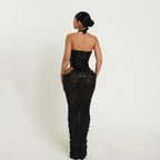 Vestido de otoño-invierno para mujer, de moda, con costuras sequ, sexy, de malla transparente y volantes en la cadera.