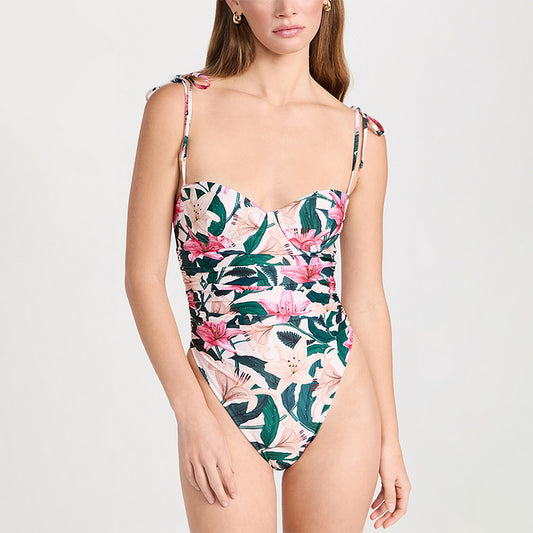 Gathering Belly Covering Sexy High Waist Bikini One Piece Swimsuit Suit Chiffon Dress