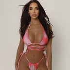 Traje de baño dividido sexy sin espalda con cordones Bikini