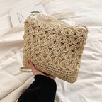 Bolso bandolera de paja con recortes florales, tejido, para playa, para cambiar el teléfono móvil 