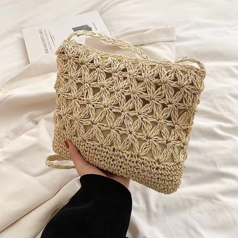 Bolso bandolera de paja con recortes florales, tejido, para playa, para cambiar el teléfono móvil 