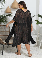 Women Coat Women Clothes Sexy Cutout Woven Bikini Cover Up Short Sleeved Cardigan Oyimi