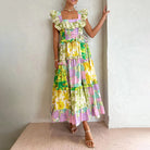 Spring Ruffles Sexy off-Neck Printed Waist Controlled Slimming Slim Dress for Women Ory