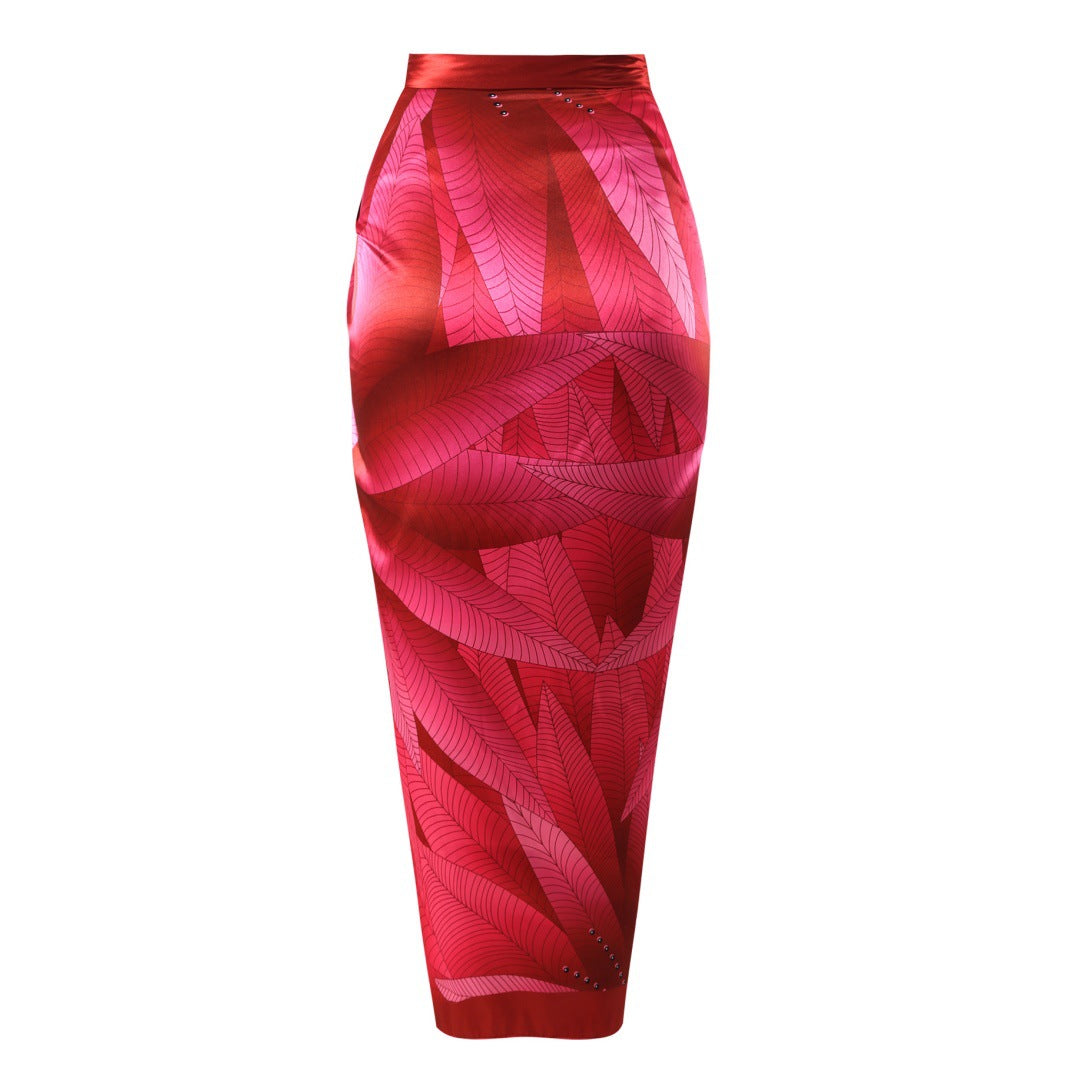 Traje de baño conservador con estampado digital y cuello halter de gasa para mujer