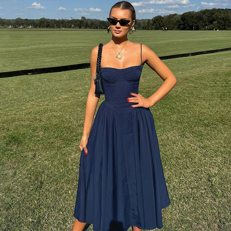 Women Wear Autumn Winter Sexy Waist Trimming Slim Backless Sling Dress BULLINGER