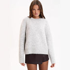 Pull long ample en laine d'alpaga à col rond pour femme, automne-hiver