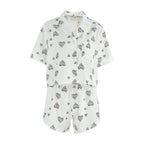 Spring Summer Heart Printing Cardigan Short Sleeve Split Shorts Pajamas Women Comfort Casual Home Wear