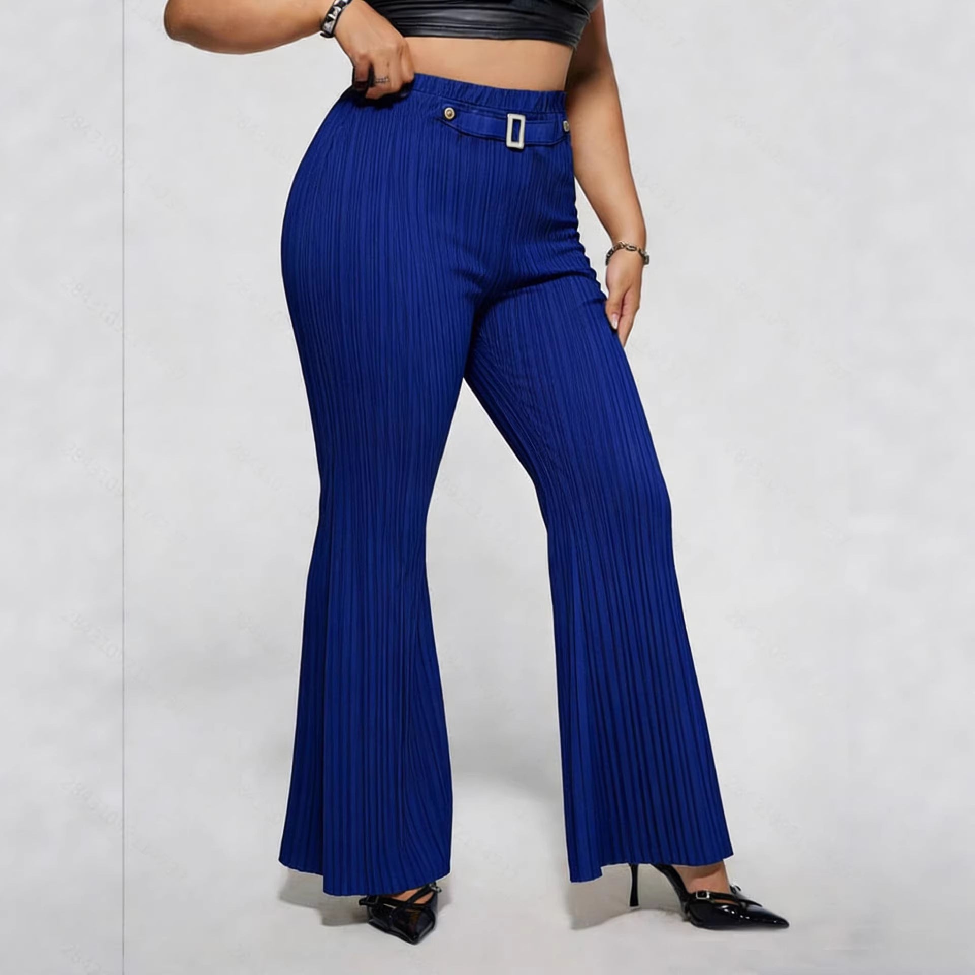 Plus Size Women Spring Summer Striped Wide Leg Pants Casual Straight Pants Qube