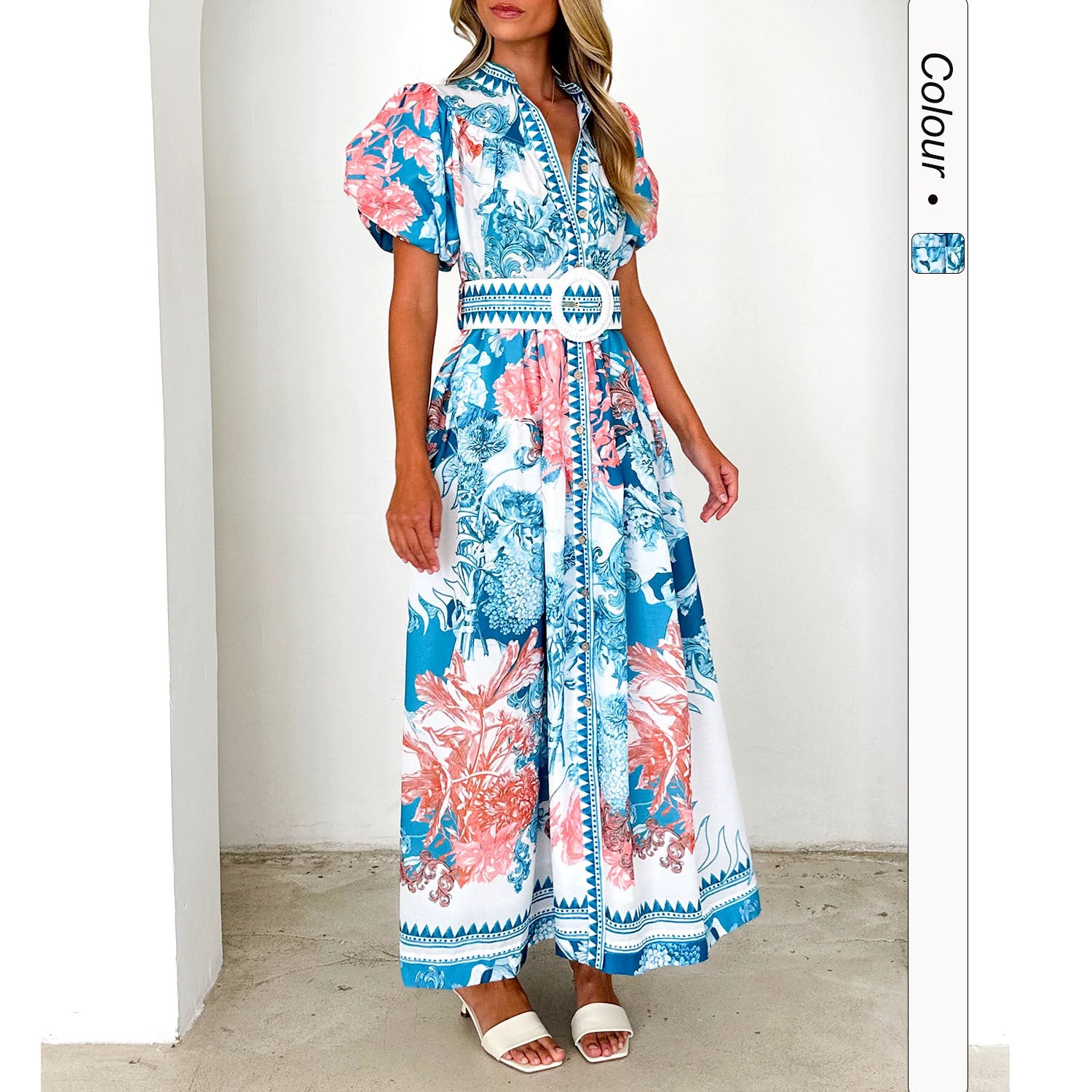 Summer Casual Positioning Lace Printing Maxi Dress XUYUN