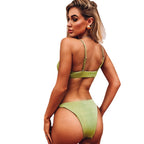 Maillot de bain sexy en tissu spécial pour femmes, nouvelle collection, poitrine en forme de V, bretelles, bikini texturé