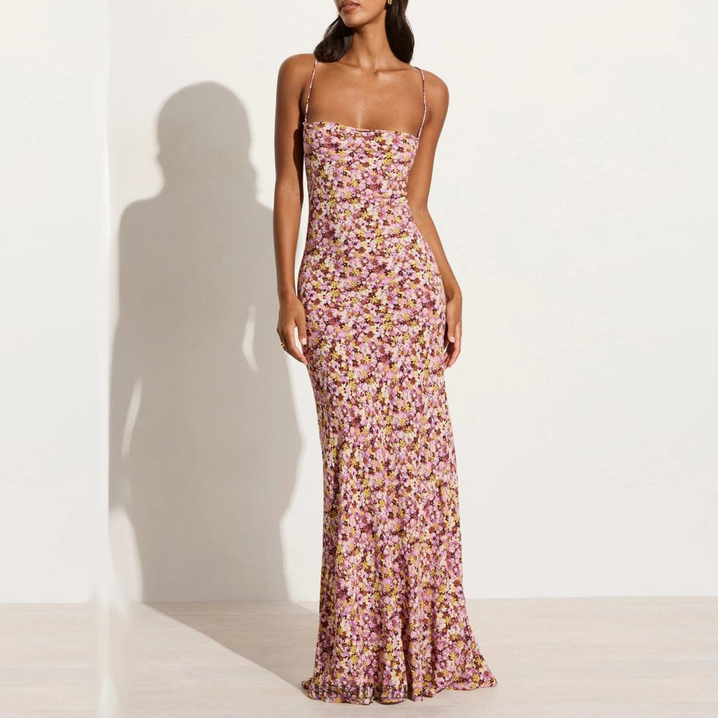 Spring Summer Women Tube Top Suspender Dress Sexy Slim Backless Suspender Floral Dress Eedele