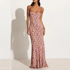 Spring Summer Women Tube Top Suspender Dress Sexy Slim Backless Suspender Floral Dress Eedele