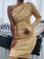 Arrival Summer Mid-Waist Midi Dress Solid Color Office Sequined Pullover Dress SSFSS