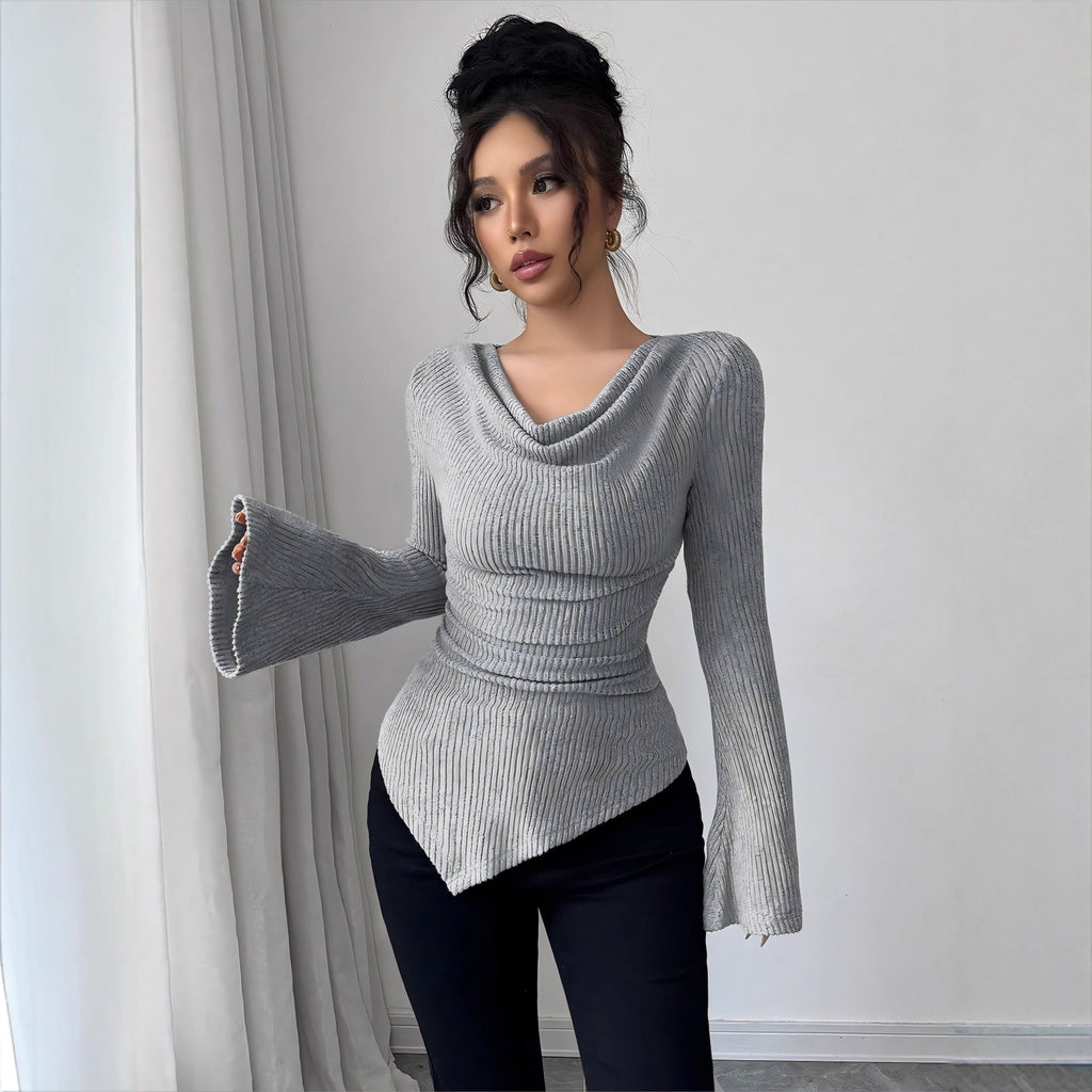 Suéter de punto ajustado con hombros descubiertos y manga larga para mujer, ropa de oficina, otoño e invierno