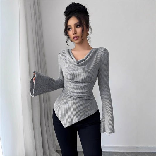 Suéter de punto ajustado con hombros descubiertos y manga larga para mujer, ropa de oficina, otoño e invierno