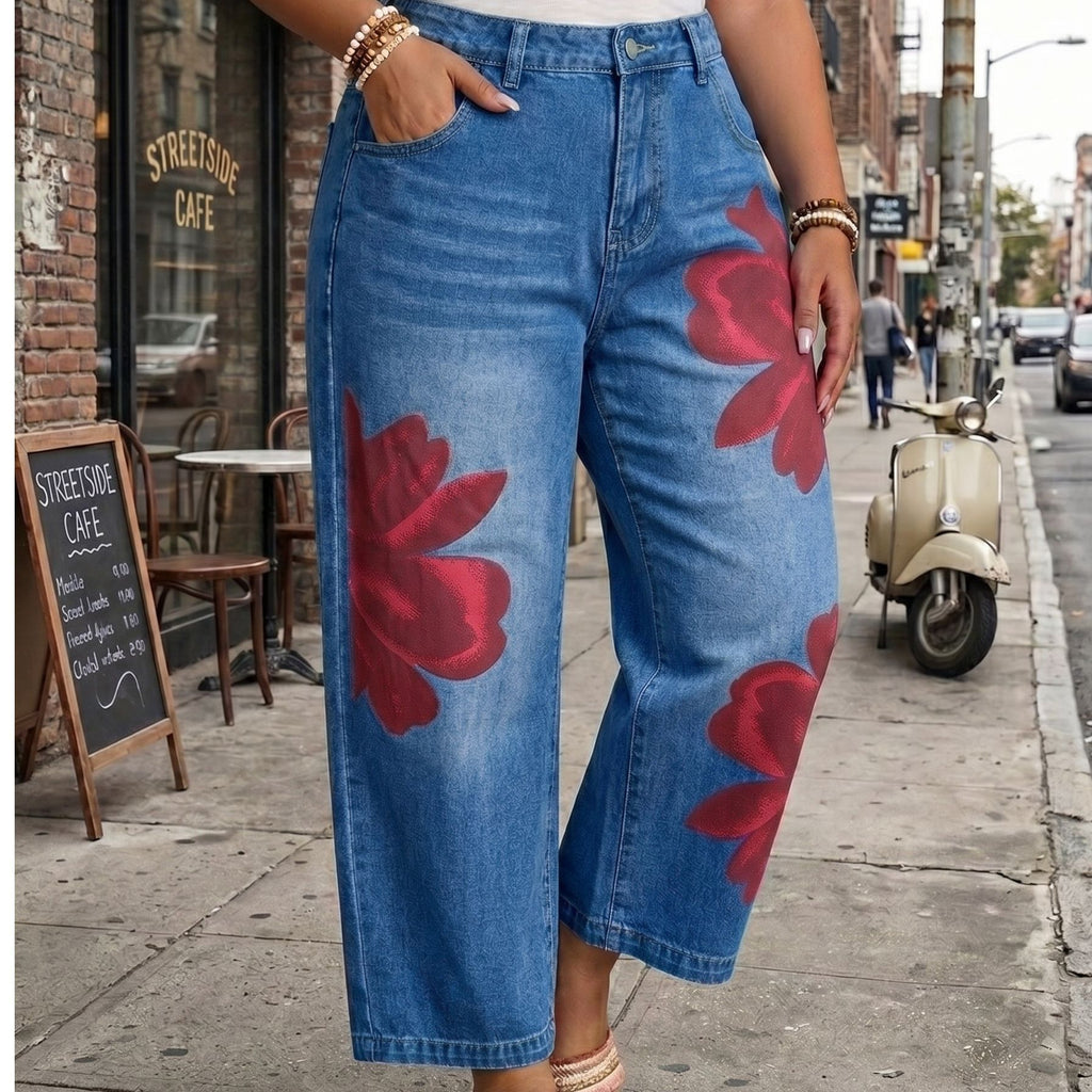 Women Summer Floral Print Jeans JinRen