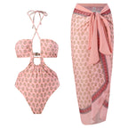 Traje de baño de una pieza de doble cara sexy con cuello halter plisado, vestido de gasa