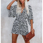 Spring Summer Sexy V neck Lace up Loose Jumpsuit Home Vacation Jumpsuit for Women Oyrina