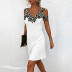 Women Clothing Summer Lace Decoration Shoulder Baring Dress NEWMELANCE