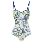 One Piece Swimsuit Women Skinny Slimming Vintage Printed Chiffon Dress with Steel Bracket Hard Bag Swimsuit