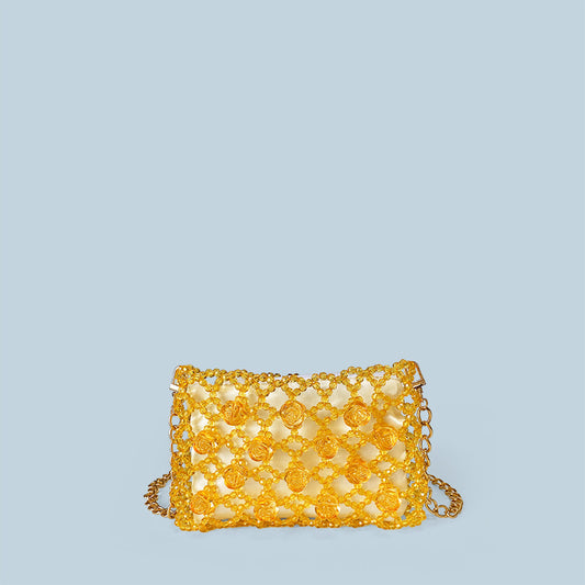 Handmade Acrylic Beaded Bag Hollow Out Cutout Crossbody Bag Woven Niche Vintage Beads Women Bag