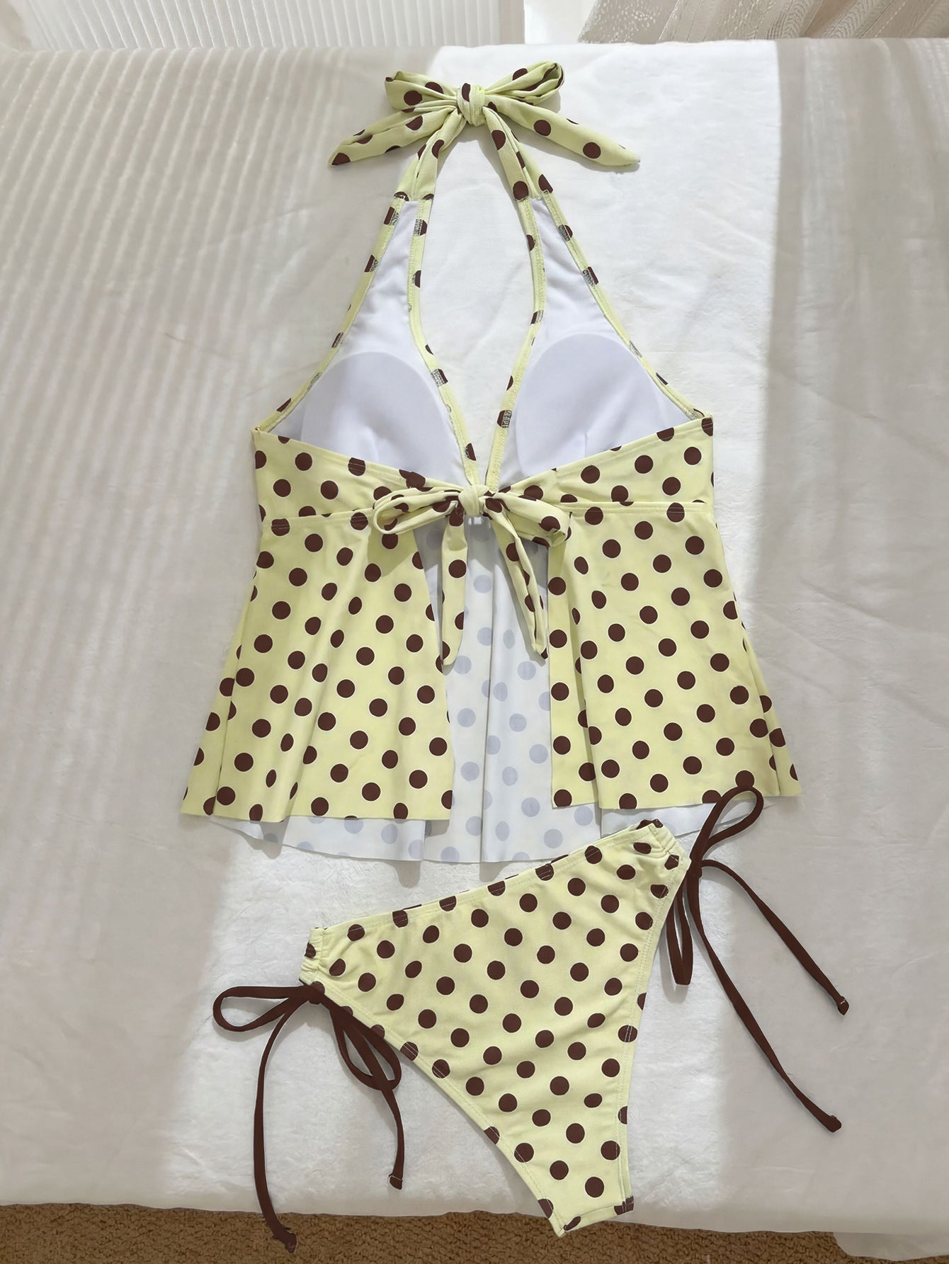Halter Strap Tankini Printed Split Bikini Lace up Backless Design Swimsuit WithWind